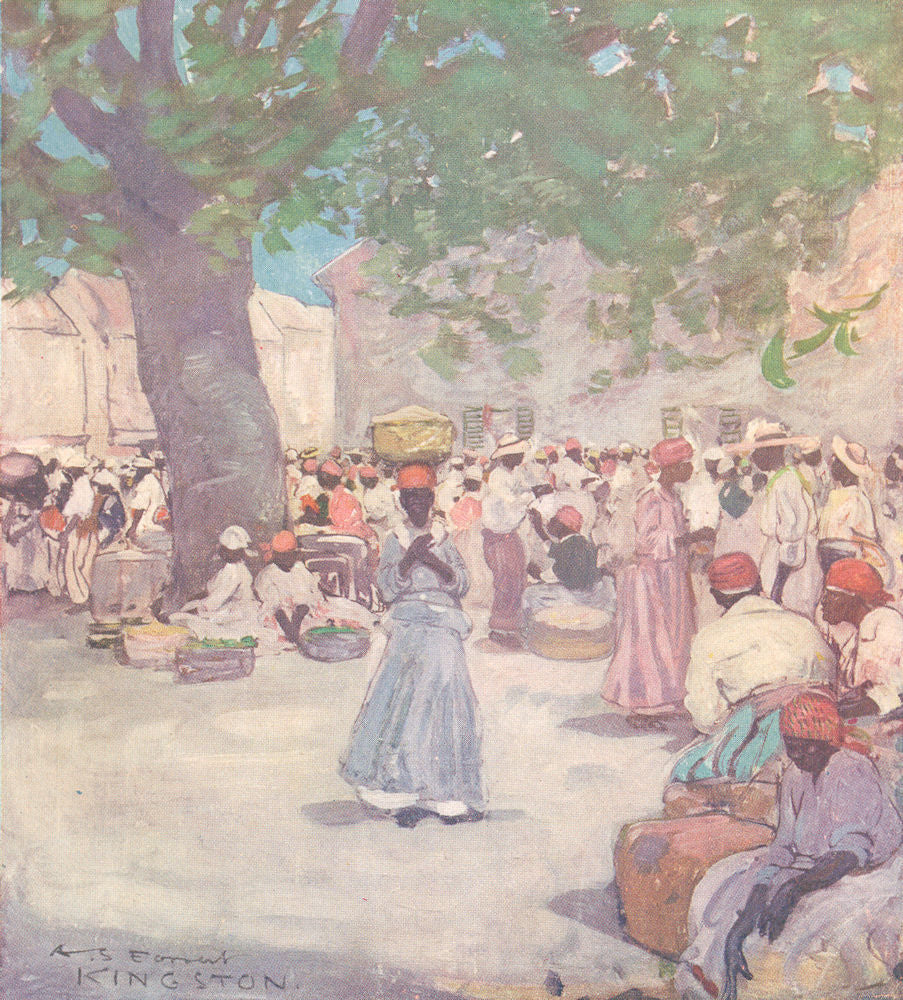 WEST INDIES. The Tobacco Market, Kingston. Jamaica 1905 old antique print